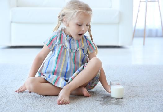 Girl spills milk on carpet